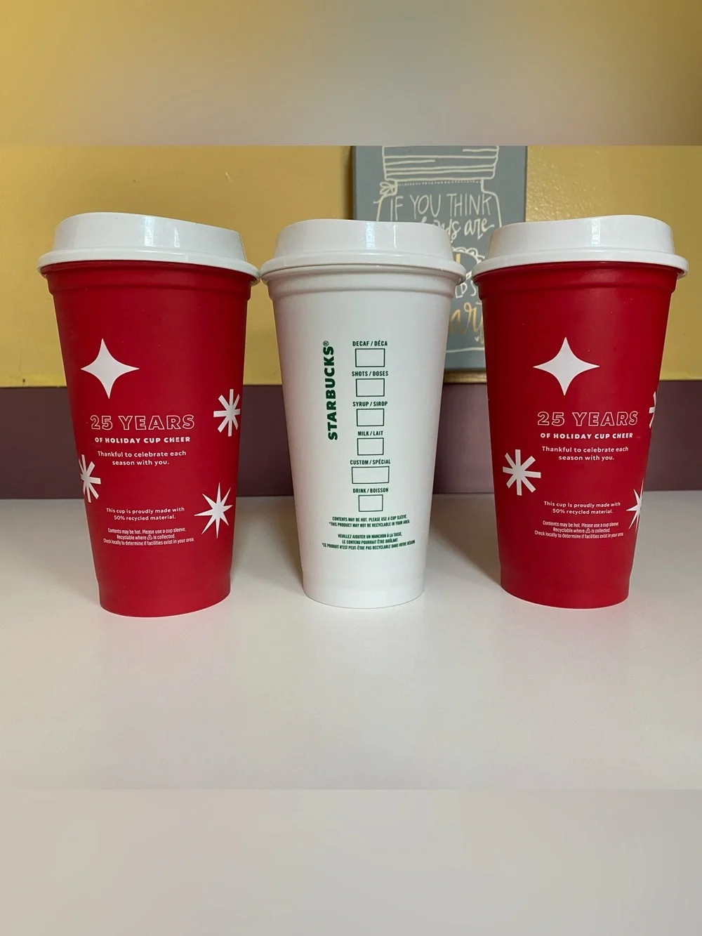 3 - 16 oz Starbucks reusable plastic coffee cups